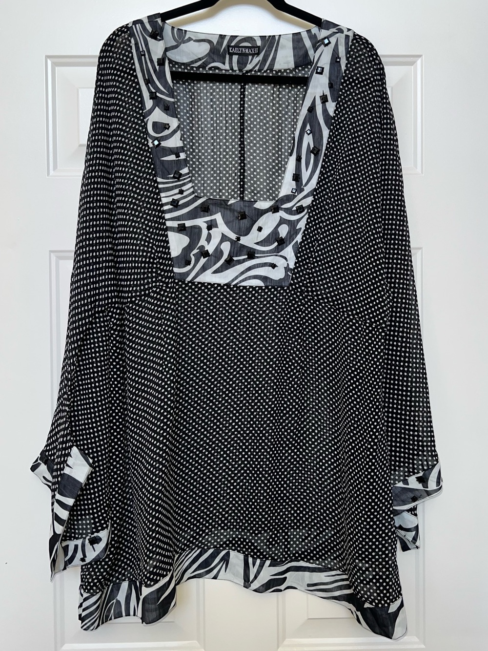 Black & White Polka Dot Tunic with Contrast Trim